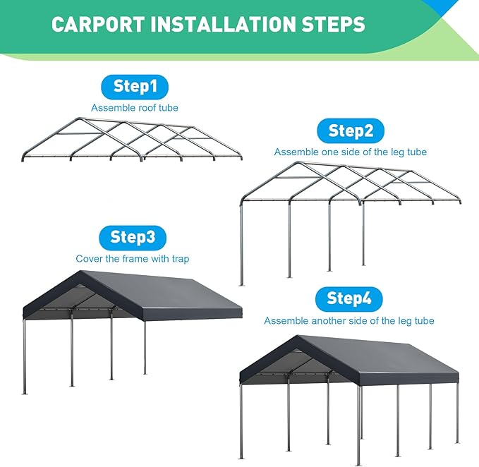 10x20FT Carport, Car Canopy, Portable Garage, Easy to Assemble, Carport Canopy 10x20FT Heavy Duty for Car, Bike, Boat, Party (Gray)