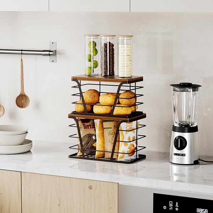 2 Pack Stackable Kitchen Organization,Counter Organizers and Pantry Organization for Home and Kitchen,Trash Bag Organizer Under Sink,Brown