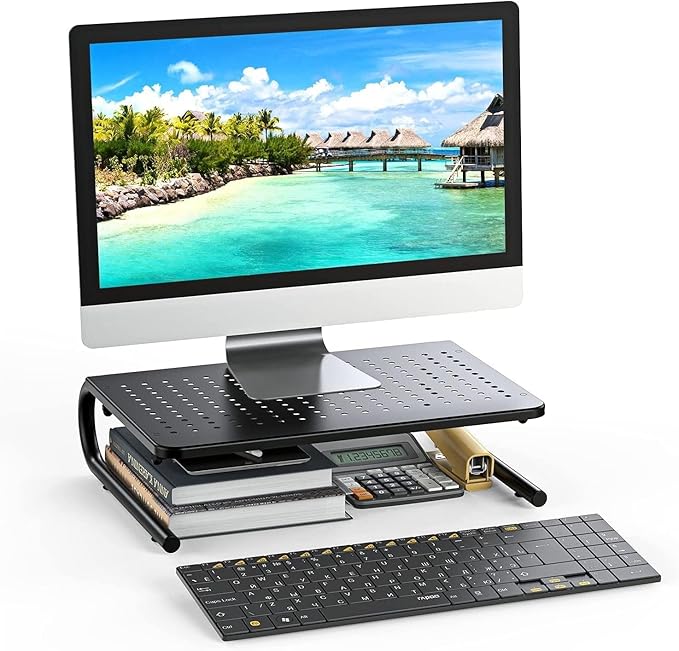 HUANUO Monitor Riser for Desk, Desk Organizer,Laptop Shelf w/Vented for Screen, Computer Stand for PC, Printer, for Home & Office