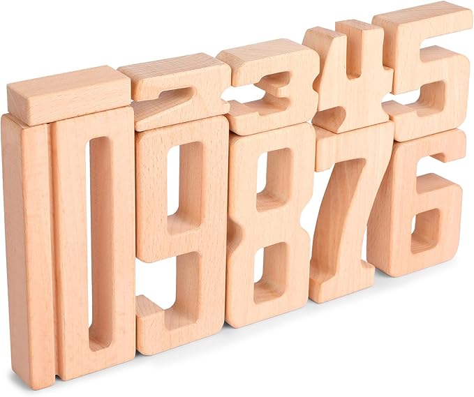 Wooden Number Building Blocks, Large Digit Blocks 1-10, 10 Pcs Math Blocks Number Toys for Kids, Educational Blocks for Toddlers, Toys to Learn Numbers for 3 Year Olds +