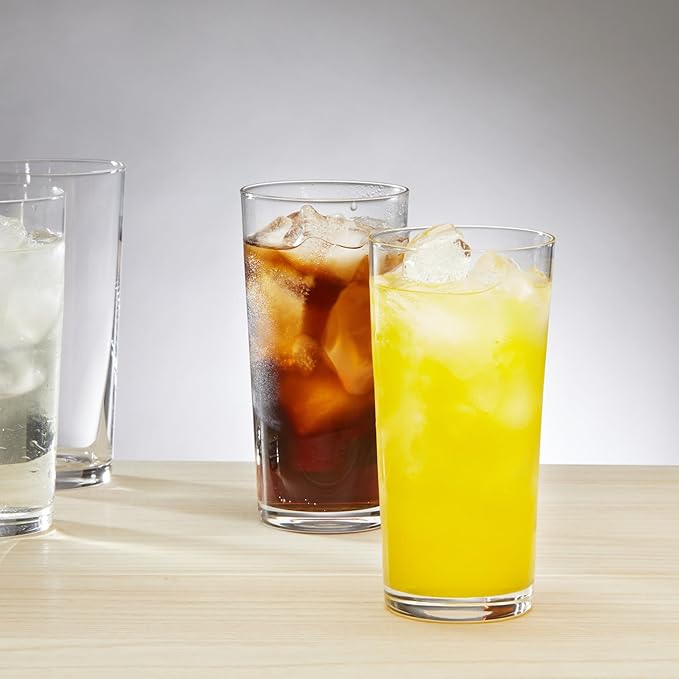 Amazon Basics Admiral Cooler Borosilicate Glass Cup, 14.7 oz, Microwave-Safe, Commercial-grade, 24-Pack, Transparent