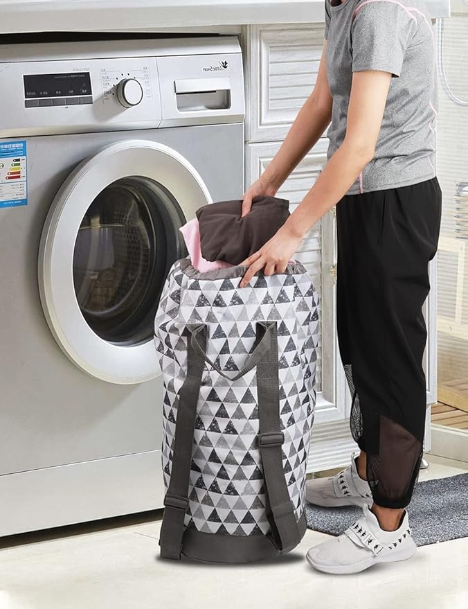 Dalykate Backpack Laundry Bag, Laundry Backpack with Shoulder Straps and Mesh Pocket Durable Nylon Clothes Hamper Bag with Drawstring Closure for College, Travel, Laundromat, Apartment