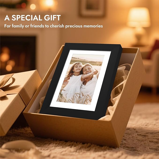 11x14 Picture Frame with Real Glass - 8x10 Wooden Frame with Mat, Horizontal and Vertical Display for Wall or Tabletop (Black, 1 Pack)