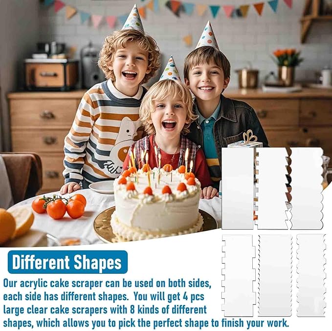 6-Piece Clear Acrylic Cake Decorating Scraper Set – Large Icing Smoothers and Edge Combs for Buttercream, Frosting, Mousse, and Baking Projects