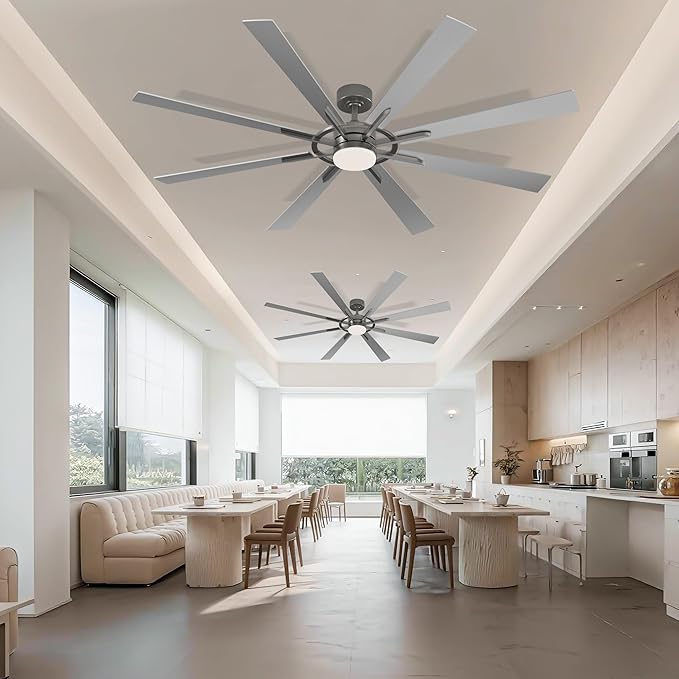 72 Inch Smart Ceiling Fan with Light and Remote, Silver Ceiling Fan with Quiet Reversible DC Motor, Control Via WiFi Alexa App, 3CCT Dimmable Large Indoor/Outdoor Ceiling Fans for Patio Garage