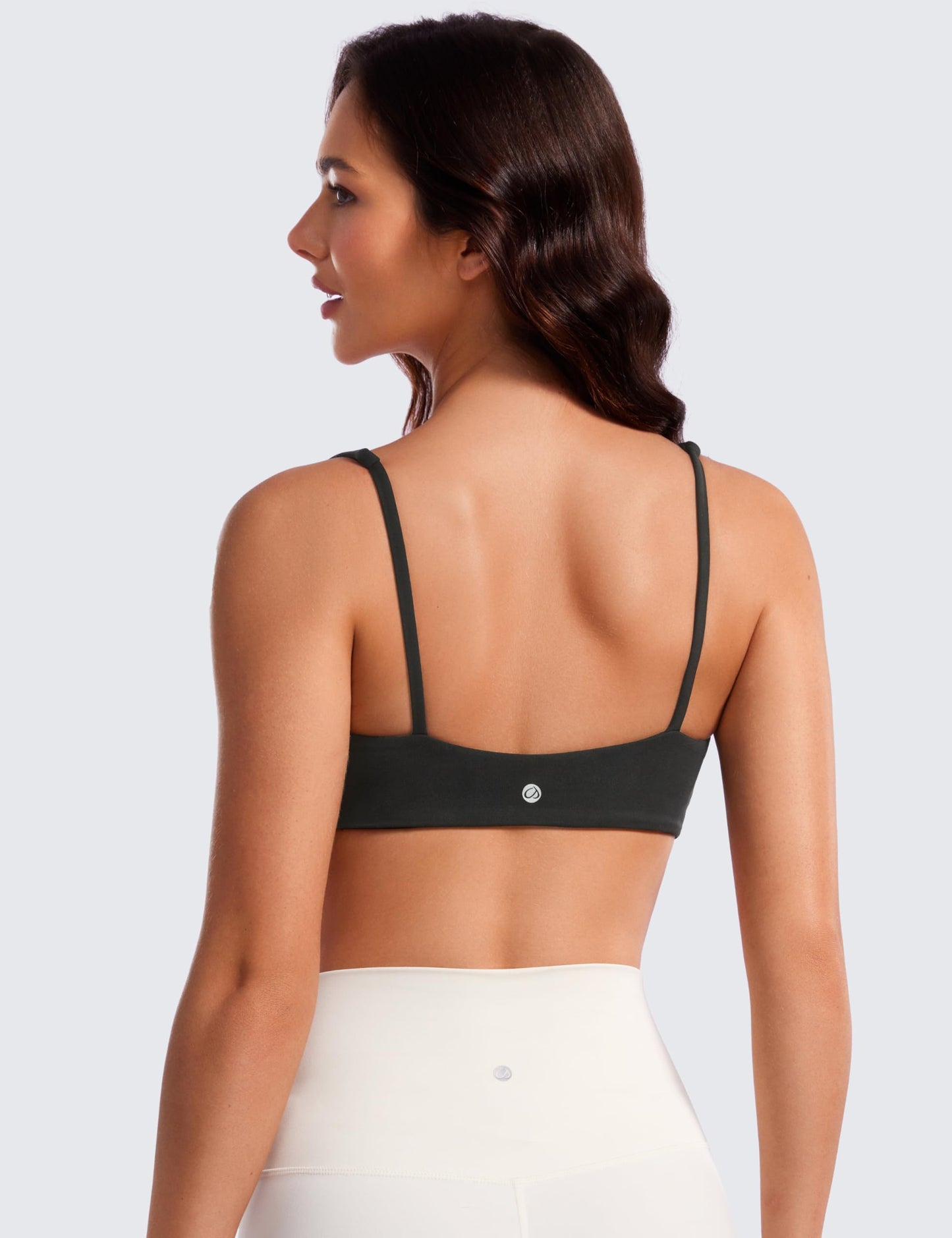 CRZ YOGA Butterluxe Spaghetti Strap Sports Bras for Women - Square Neck Yoga Wireless Low Coverage Padded Cami Crop Top Black X-Small