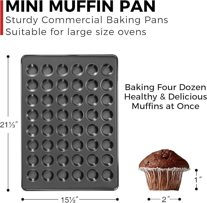HONGBAKE 48 Cup Mini Muffin Pan, Small Cupcake Pan, Premium Nonstick Muffin Tin for Baking Cheesecake, Dishwasher Safe and Heavy Duty, Carbon Steel
