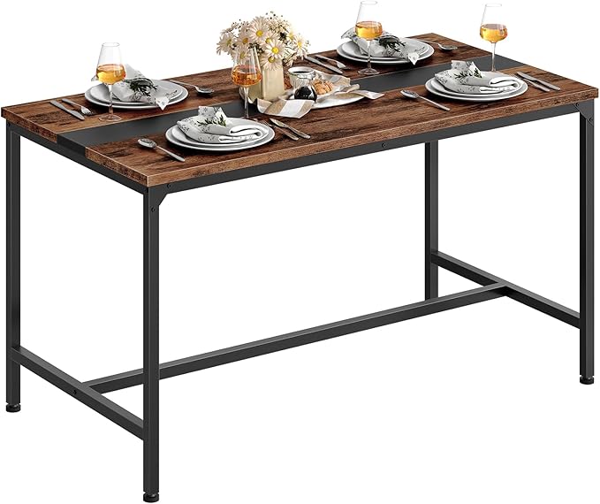 47.2'' Dining Table, Rectangle Color-Blocked Kitchen Dinner Table, for 6 People, Writing Desk, for Dining Room, Living Room, Office, Rustic Brown and Black TCZ12BF
