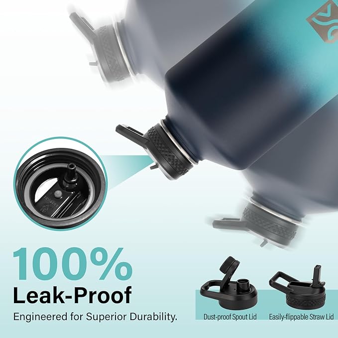 1 Gallon Water Bottle Insulated | Thickened Stainless Steel Vacuum Metal Water Jug | Portable Sports Large for Gym and Hiking with Straw, Carrier Bag, Handle Strap | BPA-Free 128 oz