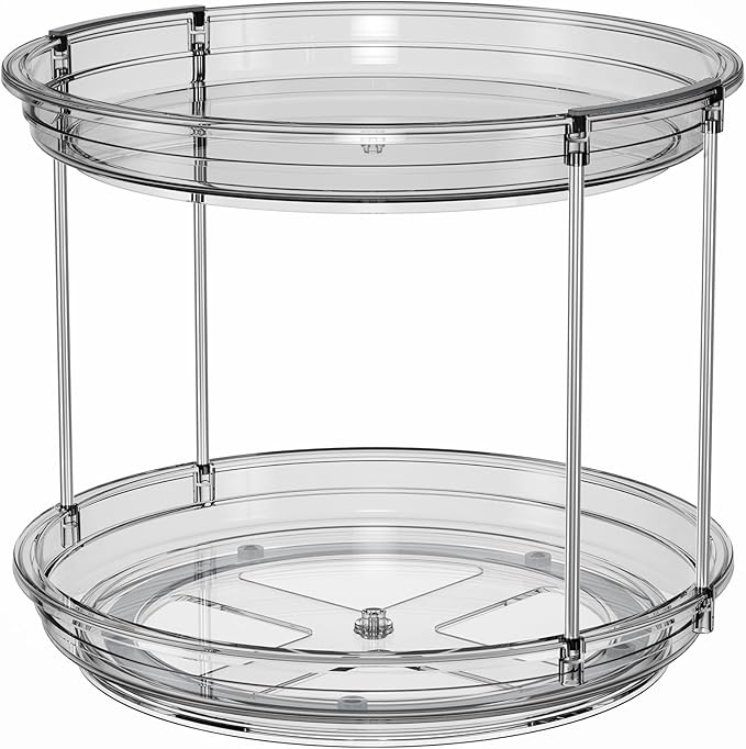 LAMU 2 Pack 2 Tier Lazy Susan Turntable Organizer 9.25'' Rotating Spice Rack Organization for Cabinet, Kitchen, Pantry, Countertop, Bathroom, Vanity, Medicine Cabinet Organizer, Grey