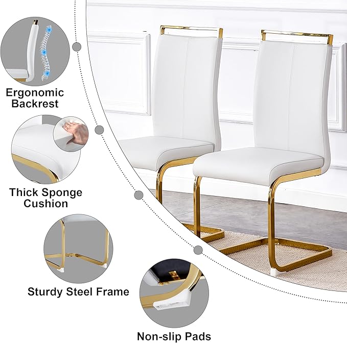 71" Dining Table Set for 8, Black Faux Marble Dining Room Table Set for 8, Large Rectangular Kitchen Table Set and PU Leather Chairs,Tempered Glass Glossy Table with Golden Leg
