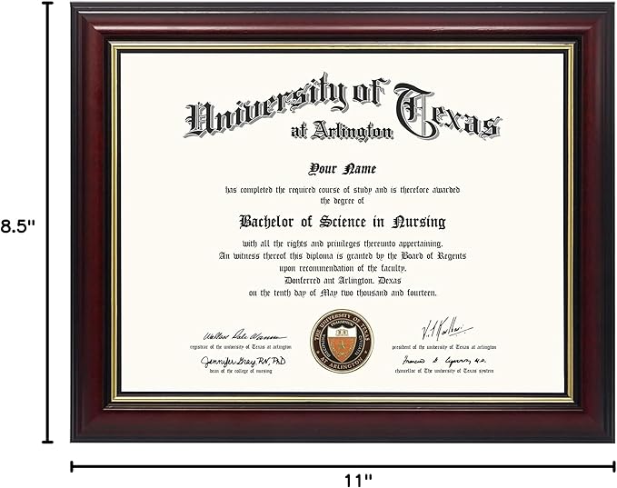 GraduationMall 8.5x11 Certificate Diploma Frame,Solid Wood & UV Protection Acrylic,Cherry Finish with Gold Trim