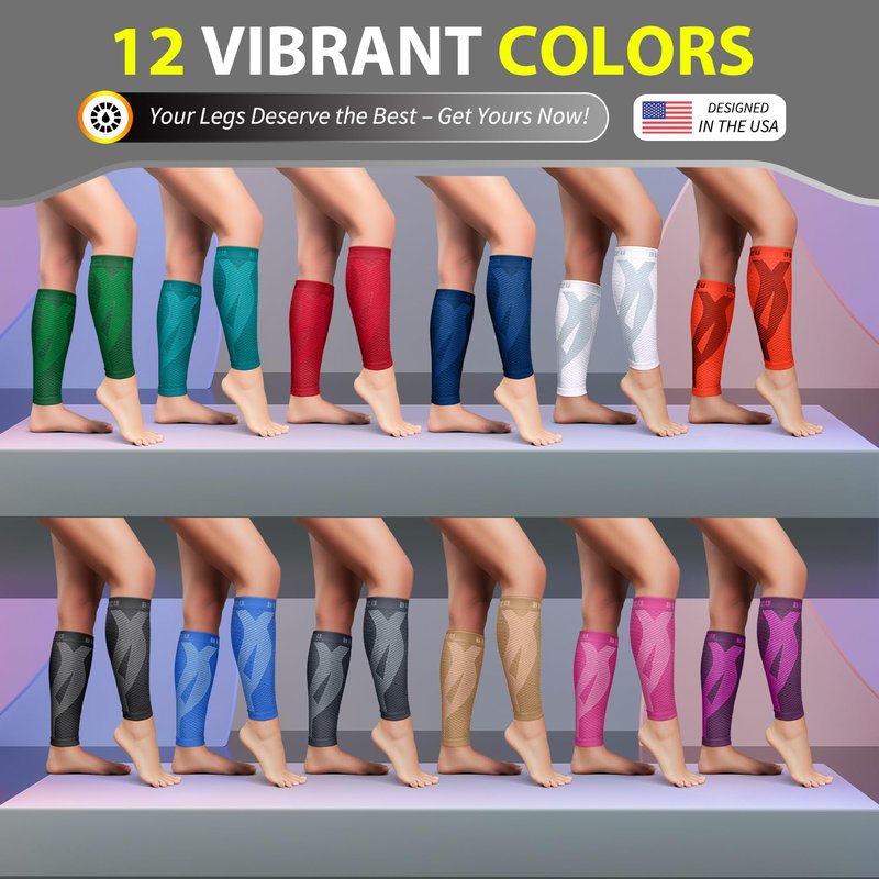 BLITZU Calf Compression Sleeve for Women and Men, Shin Splint Sleeves for Varicose Veins, Nursing, Pregnancy, Running, Footless Compression Socks Support for Calf Muscle Pain Relief Blue L-XL