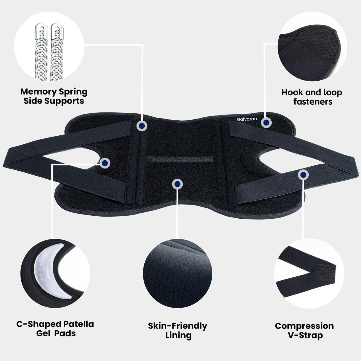 Galvaran Knee Brace for Men & Women - ACL, MCL, Meniscus Tear Support & Arthritis Pain Relief - Stabilizing Knee Braces Support with Side Stabilizers & Patella Gel Pad