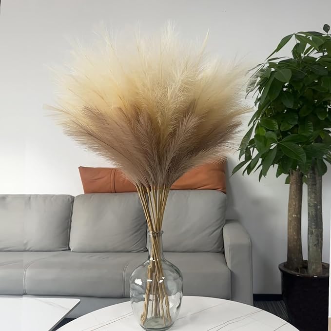 38" 10 Stems Faux Pampas Grass Decor - Tall Pampas Grass for Floor Vase, Boho Home Wedding Mothers Day Decoration (Beige Mixed)