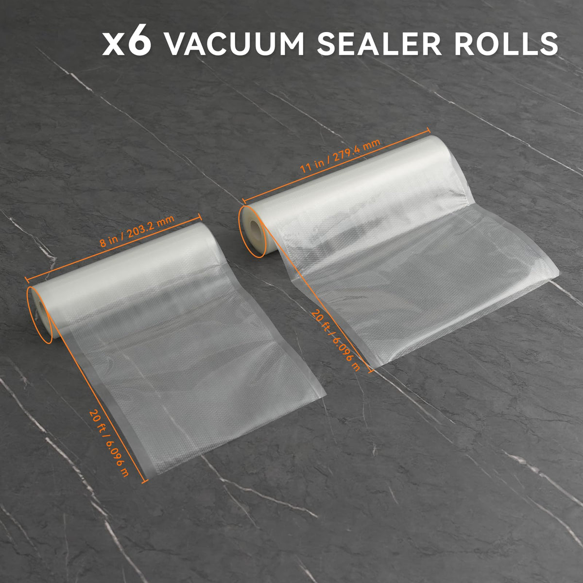 8" x 20' and 11" x 20' Vacuum Sealer Roll, 6 Pack-Ideal for Food Storage, Sous Vide, and Meal Prep, Keep Food Fresh and Nutrients, Wevac Lite