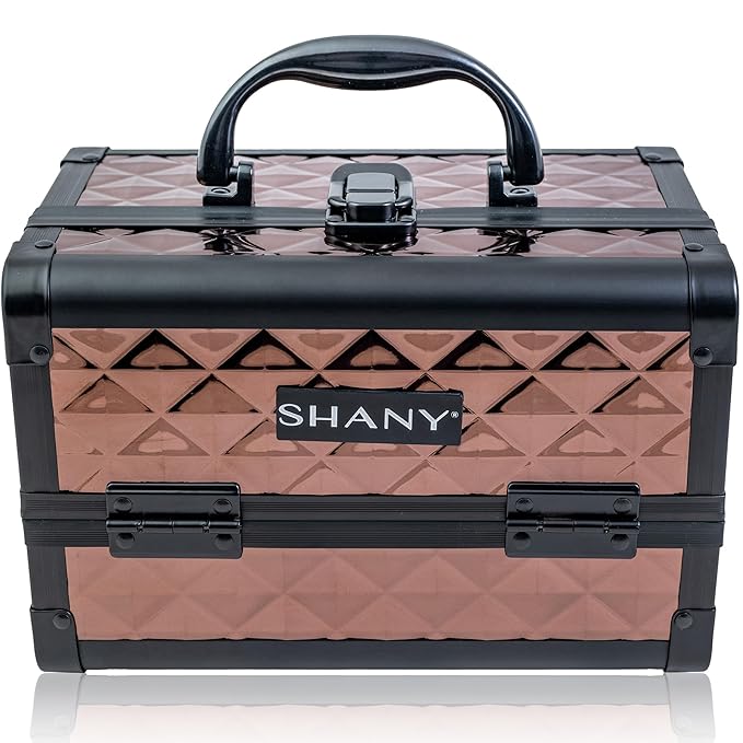 SHANY Chic Makeup Train Case Cosmetic Box Portable Makeup Case Cosmetics Beauty Organizer Jewelry storage with Locks, Multi trays Makeup Storage Box with Makeup Mirror - Copper