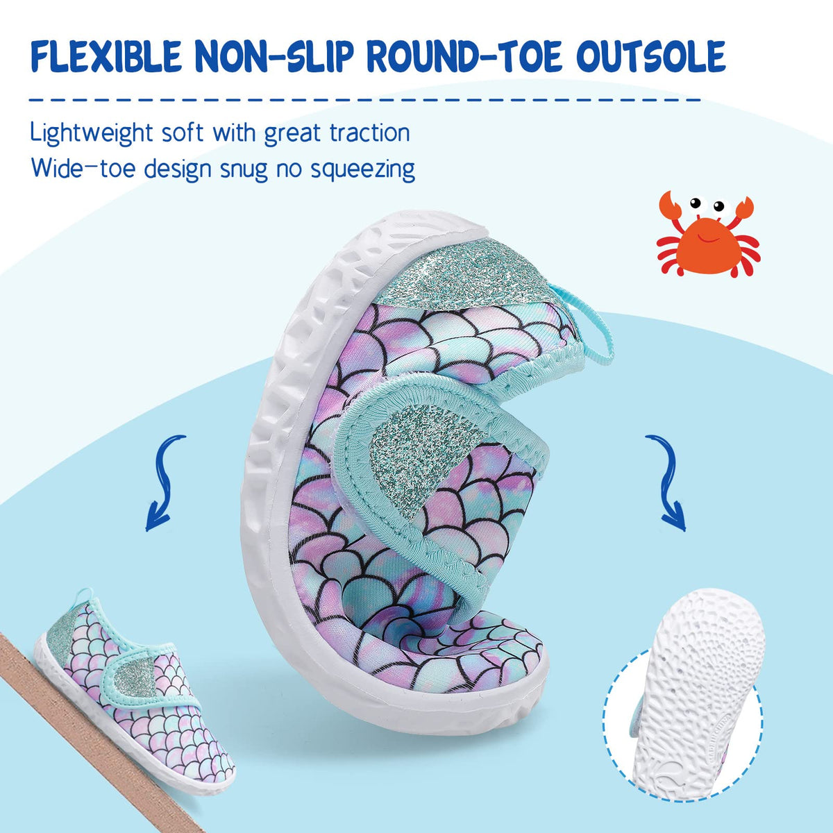 LeIsfIt Boys Girls Water Shoes Kids Aqua Socks Toddler Quick-Dry Swimming Shoes Non-Slip Summer Shoe for Beach Pool Surf, Green Scale, 8 Toddler
