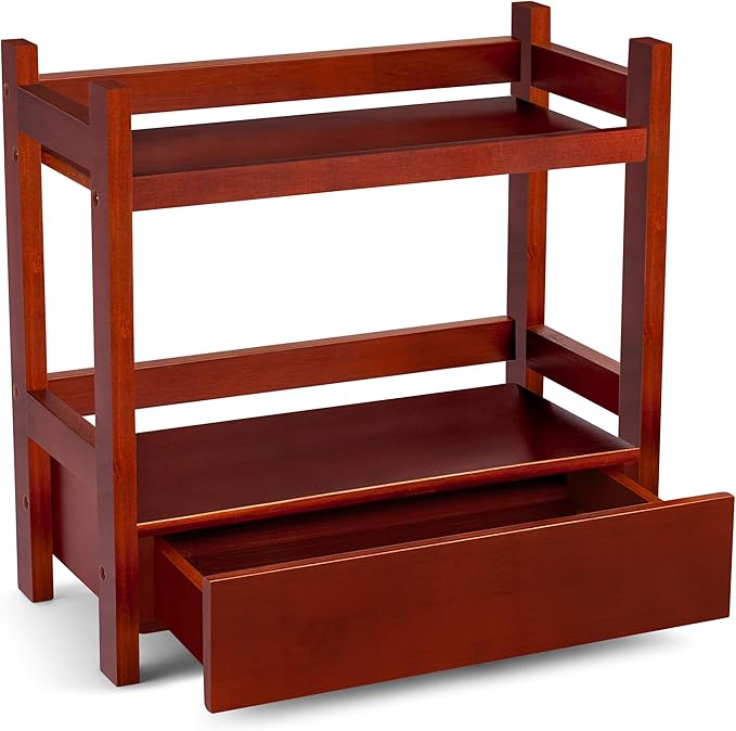 Sorbus Bamboo Bathroom Counter Organizer – 2-Tier Shelf with Hidden Drawer for Vanity, Matcha Station, Bathroom Sink Organizer Countertop, Kitchen & Office Storage (13″ L x 6.5″ W x 12.6″ H) (Brown)