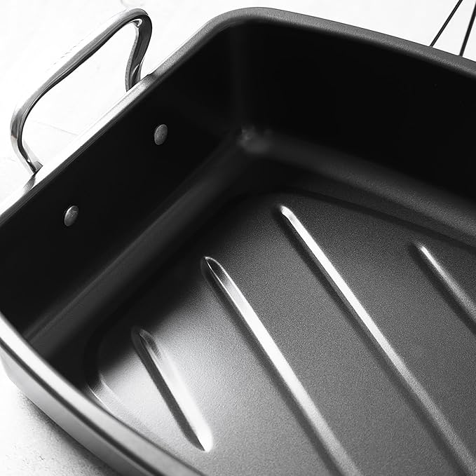 HAPPIELS 13 x 17 inch Roasting Pan with Rack 20-25 lb Nonstick