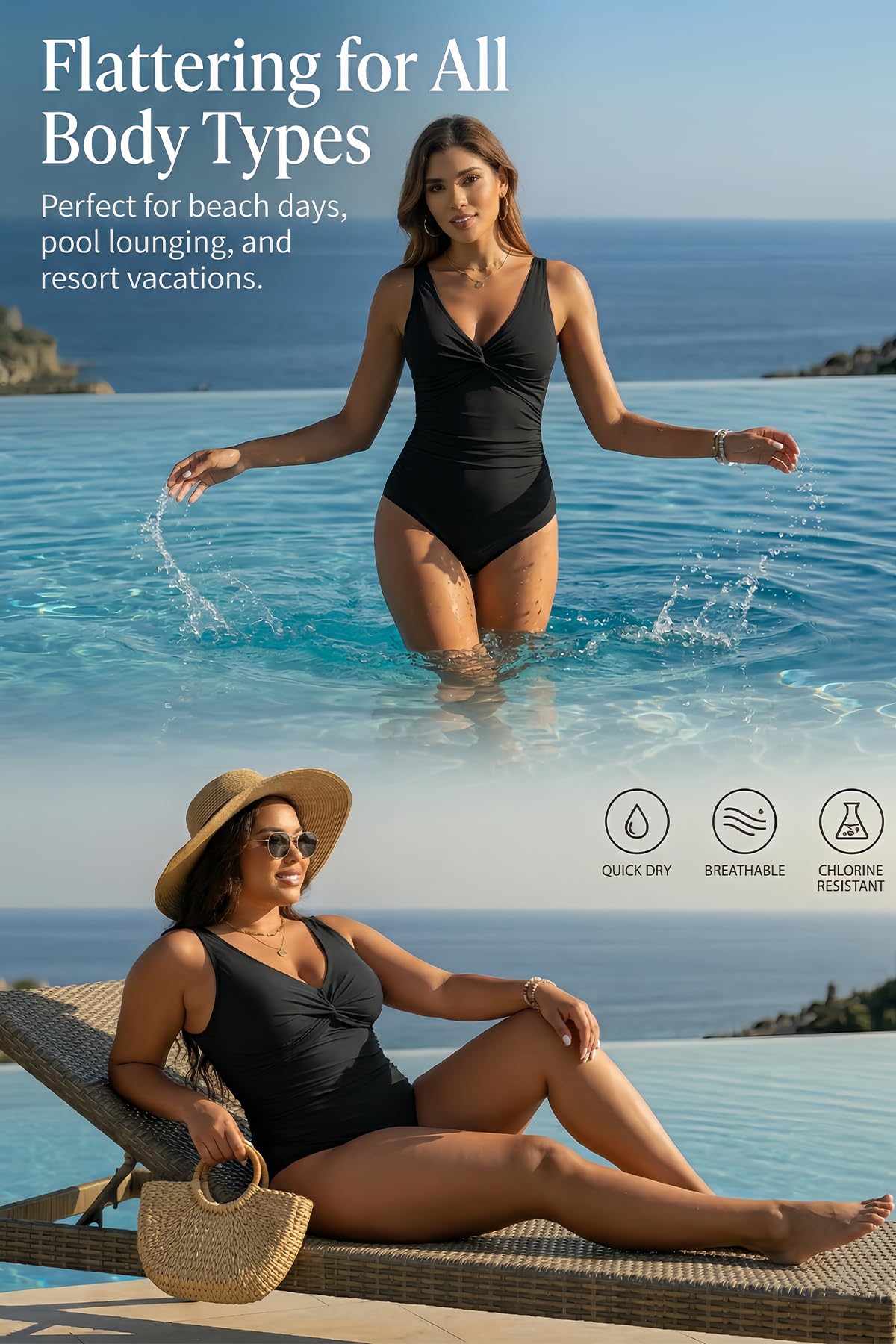 Holipick Black Women Tummy Control One Piece Swimsuit - Push Up Bathing Suit Full Coverage Slimming Swimwear XL