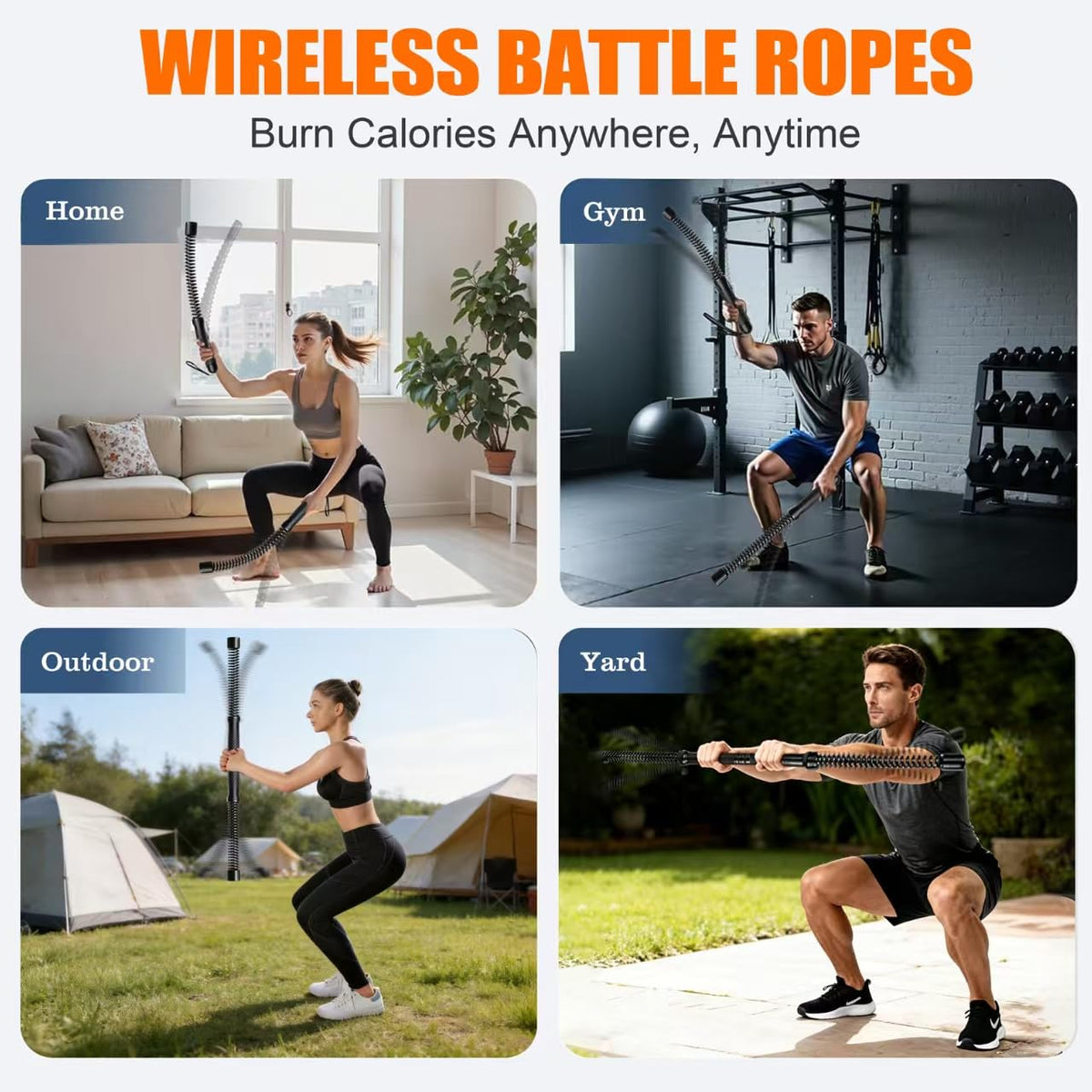 2 in 1 Weighted Ropeless Battle Ropes, Portable Cordless Battle Ropes for Home Gym, Heavy Duty Workout Exercise Rope for Strength Training & HIIT, Fitness Equipment for Men & Women