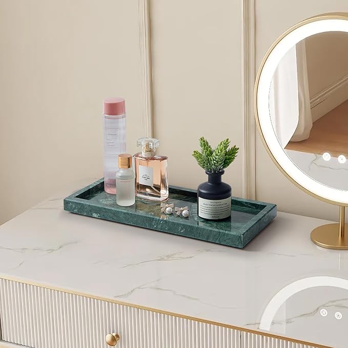 Luxury Natural Small Marble Tray for Bathroom Vanity and Kitchen Sink, Stone Countertop Organizer for Soap Dispenser, Jewelry, Perfume, Candle, Ring, Home Decor, Non-Resin Non-Ceramic