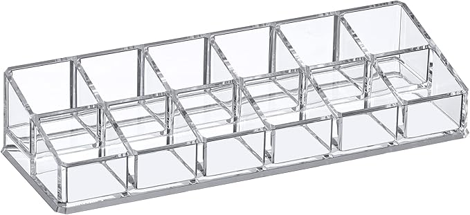 Amazing Abby - Glamour - 12-Slot Acrylic Nail Polish Organizer, Lipstick Holder, Lip Gloss Organizer, Cosmetic Storage Display, Perfect Storage Solution for Drawer, Vanity, Bathroom, and More