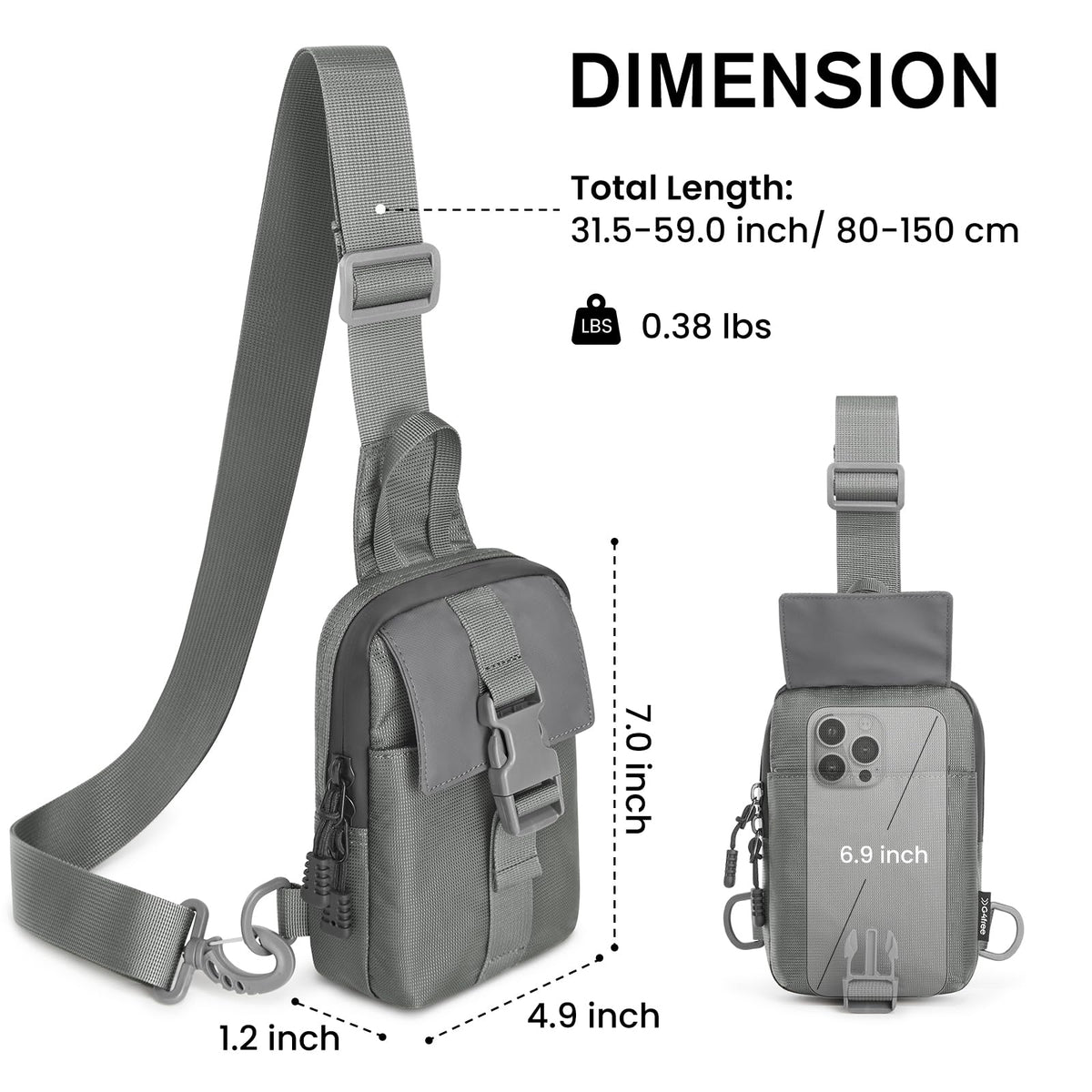 G4Free Waterproof Mini Crossbody Sling Bag, Small Chest Fanny Pack for Men, Lightweight Travel Sports Purse (Grey)