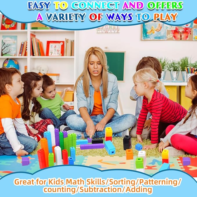 1000 Pcs Math Linking Cubes for Classroom, Kids Counting Blocks for Math STEM Connecting Cubes Math Manipulatives Linking Building Blocks for Spatial Intelligence, Counting,and Creativity