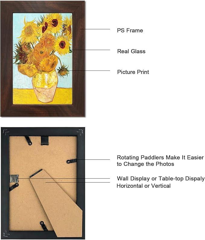4x6 Picture Frame Set of 6 with Real Glass for Pictures 4x6 Without Mat,Wall or Tabletop Gallery Photo Frames Walnut
