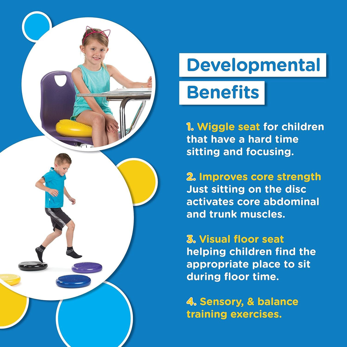 2 Pack Wobble Cushion Balance Disc - Wiggle Seat & Balance Pad for Exercise, Physical Therapy, Sensory Kids - Stability Disc, Dog Balance Disc