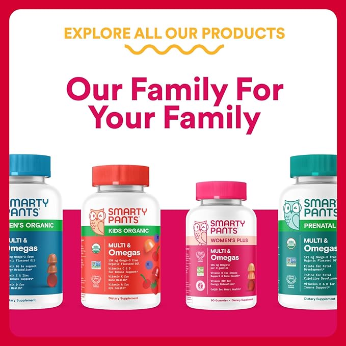 SmartyPants Organic Women's Multivitamin Gummies: Biotin, Probiotics, Methylfolate, Omega 3 (ALA), Vitamin D3, C, Vitamin B12, B6, A, K & Zinc, Inositol, Gluten Free, 120 Count (30 Day Supply)