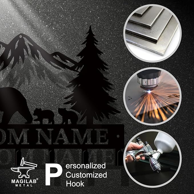 Personalized Custom Name Bear Key Wall Hooks,Metal Bear Keys Clothes Hooks,Metal Bear Wall Home Storage Decorative,For Front Door, Hallway, Kitchen, Bedroom,Keys,Hats (Style I)