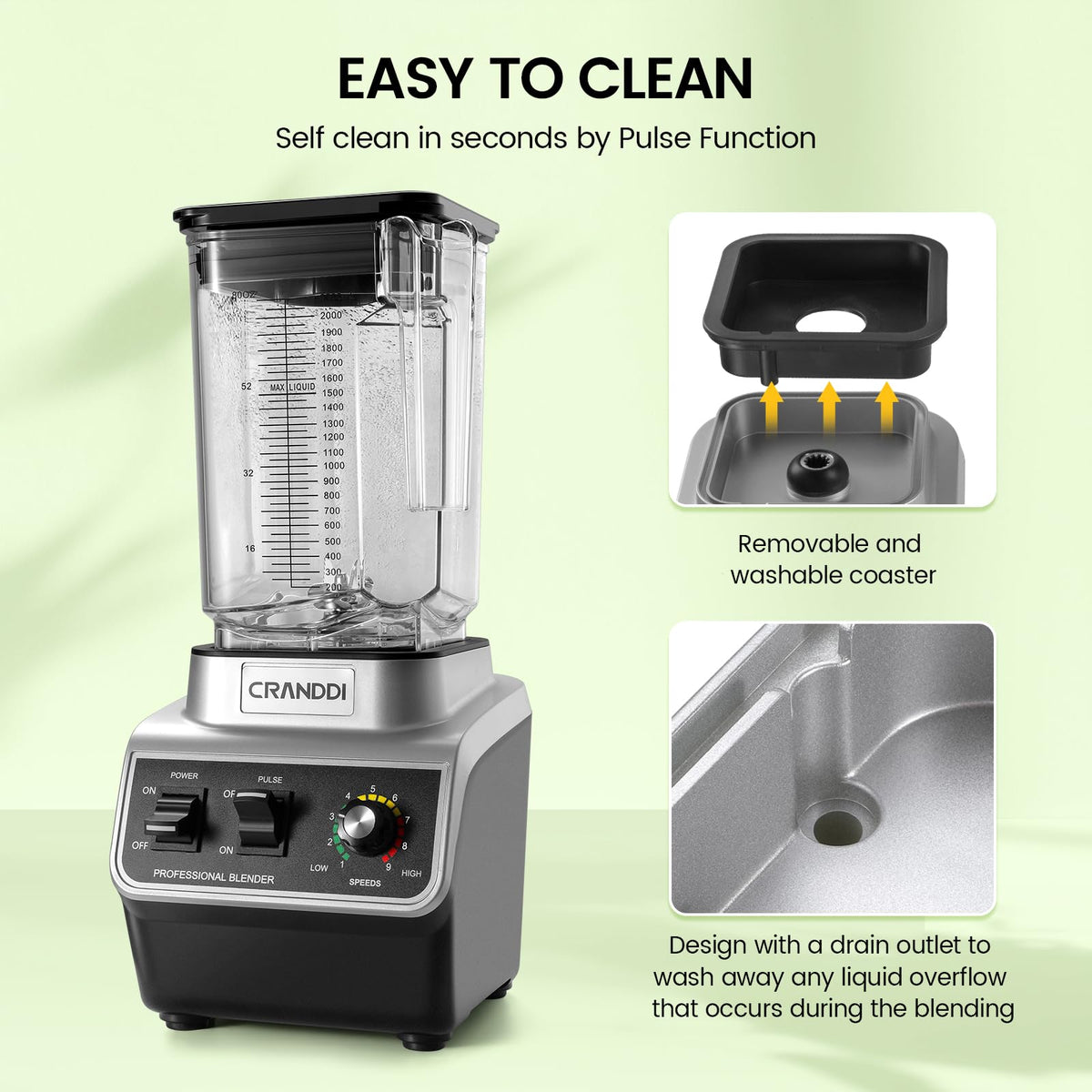 CRANDDI Professional Smoothie Blender, 80oz Countertop Blenders for Smoothies, Shakes & Ice Crushing, 1500W Compact Commercial Kitchen Blender with Stainless Steel Blade, 120V, K96