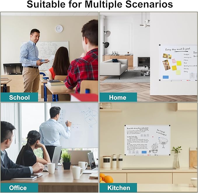 OLIXIS Magnetic White Board, Dry Erase Board for Wall 24" x 48", Whiteboard with 1 Dry Eraser & 2 Multicolor Markers & 4 Magnetic Pins, Aluminium Frame for School, Office, White