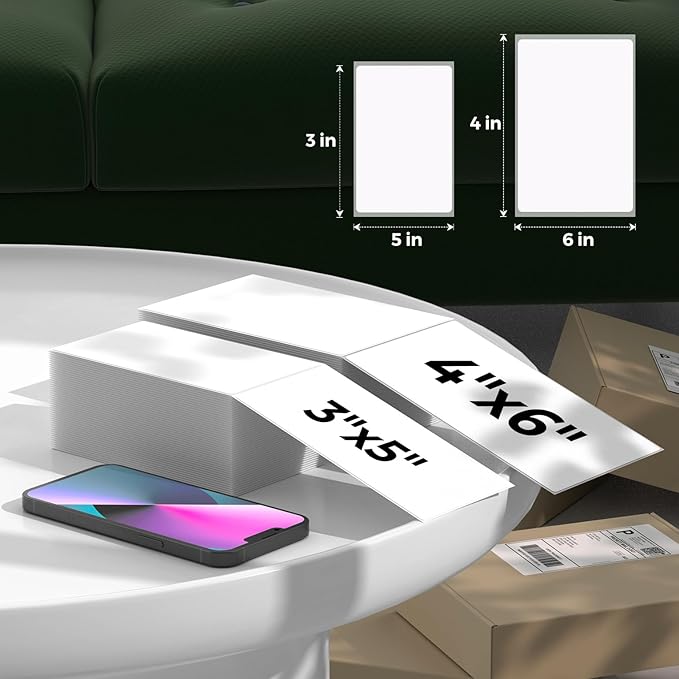 MUNBYN 3x5 Inch Thermal Shipping Labels, Multipurpose Fanfold Thermal Printer Labels for Small Businesses, Shipping Packages, 500 Sheets/1 Roll