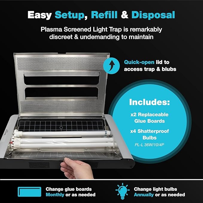 Catchmaster Vector Plasma Screened Light Trap, UV Light Fly Traps, Gnat Traps for House Indoor, Shatterproof Bulbs, UV Lamp Insect Killer, Bug Light for Commercial Kitchen, Warehouse & Restaurants