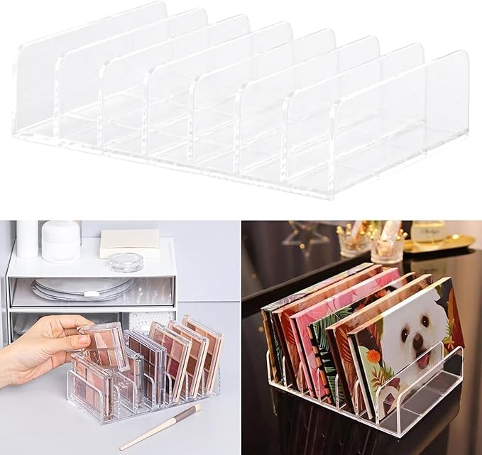 1Pc Eyeshadow Palette Makeup Money Storage Rack for Bathroom Vanity Countertop Cosmetic Display Cases 7 Compartments Heavy Duty Multifunctional Desktop Cash Cosmetic Holder Organizer(Transparent)