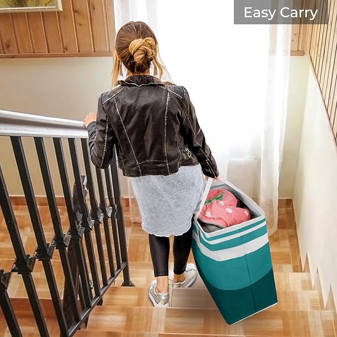 HomeHacks 2-Pack Large Laundry Basket, Waterproof, Freestanding Laundry Hamper, Collapsible Tall Clothes Hamper with Extended Handles for Clothes Toys in the Dorm and Family (Green, 125L)