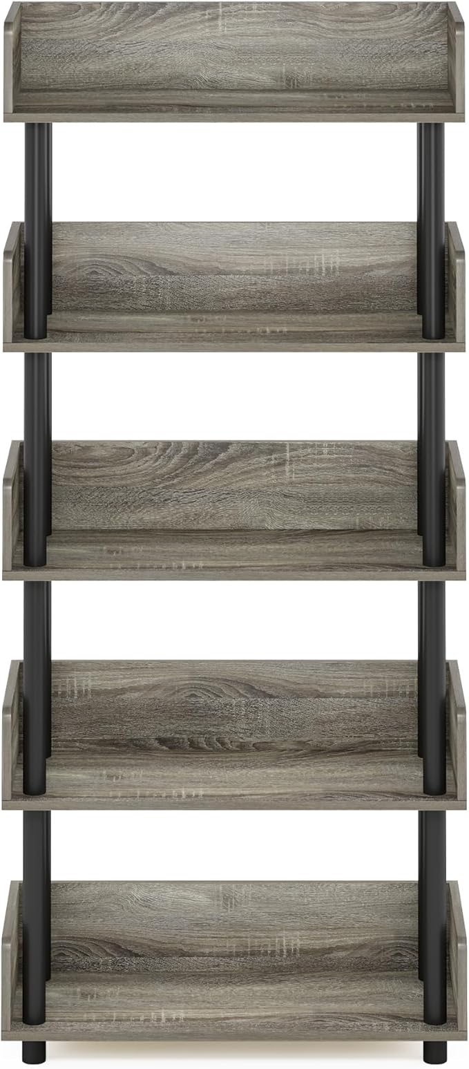 Furinno Turn-N-Tube 5-Tier Toolless Display Rack, French Oak/Black