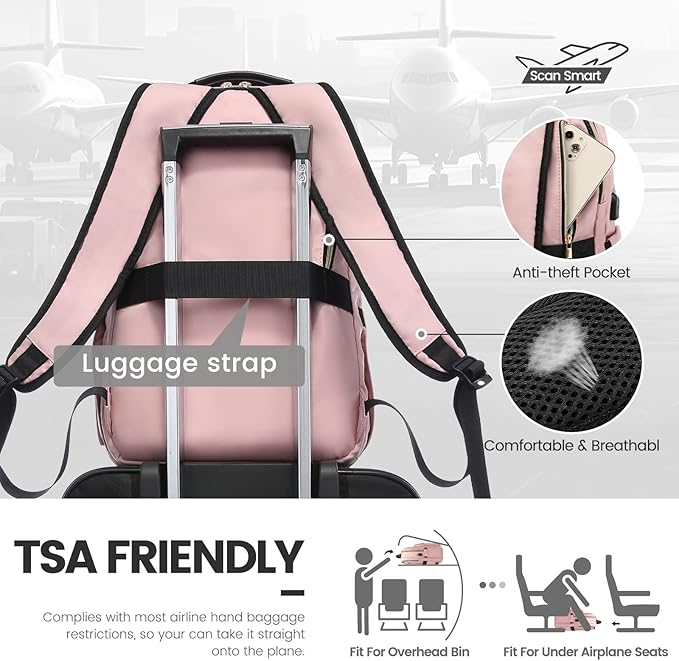 LOVEVOOK Laptop Backpack for Women 18.4 inch,Cute Womens Travel Backpack Purse,Professional Laptop Computer Bag,Waterproof Work Business College Teacher Bags Carry on Backpack with USB Port,Pink