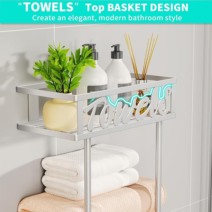 HapiRm Towel Rack Bathroom Storage - 3 Tier Over The Door & Wall Mounted Rolled Towel Racks Holder Organizer with Metal Shelf and 6 Hooks for Small Bathroom, Camper, Rv - Sliver