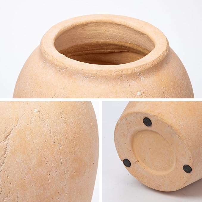 Handcrafted Flower Vase, 9.6" Tall Terracotta Vase, Vintage Rustic Ceramic Vase Décor, Wide Mouth, Matte Finish for Home Office Resto Café Décor