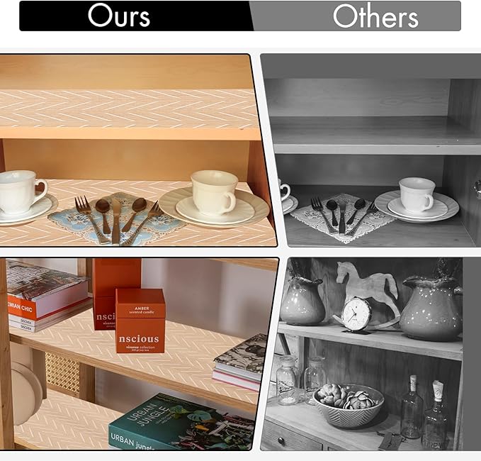 Cooyes Shelf and Drawer Liner for Kitchen Cabinets – Non-Adhesive, Waterproof, Non-Slip Cabinet Liners for Scratch Protection, Desk, Refrigerator, Shelves, Drawers with Modern Pattern