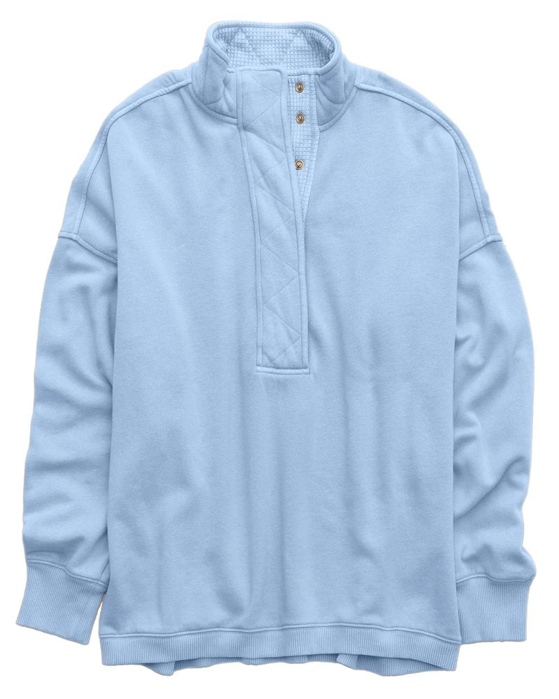 Gacaky Sweatshirt for Women Oversized Casual Long Sleeve Button Henley Neck Pullover Tops Fashion Outfits Clothes Blue X-Small