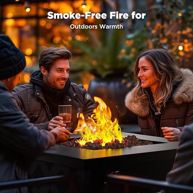 Ciays 28Inch Propane Fire Pit Table, 50,000 BTU Outdoor Gas Fire Pit Table CSA-Certified for Outside Patio with Removable Lid and Lava Rocks, Add Warmth and Ambience to Parties, Backyard, Garden