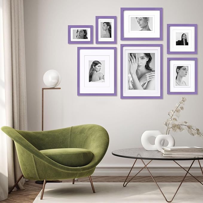 Egofine 4x6 Picture Frame Made of Solid Wood, Covered by Plexiglass Display Pictures 3.5x5 with Mat or 4x6 Without Mat for Table Top Display and Wall Mounting Photo Frame, Purple
