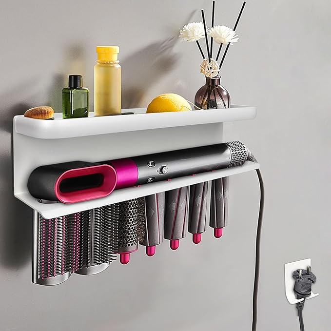 Airwrap Storage Holder Compatible with Dyson Airwrap Curling Iron Wall Mounted Storage Rack Holder for Home Organizer (with Comb) White