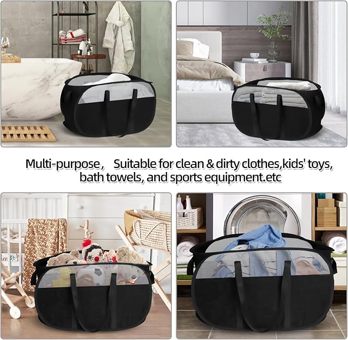 100L Collapsible Laundry Baskets, Tear Proof Pop Up Laundry Hamper with Dual Handles, Large Foldable Laundry Basket, Easy to Carry Laundry Hamper for Home, Laundry Room, Bedroom, Dorm, Travel Black